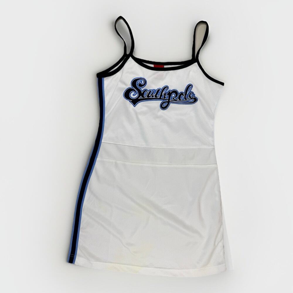 Vintage Southpole Womens Jersey Tank Dress M White Logo‎ Y2K Streetwear Hip Hop